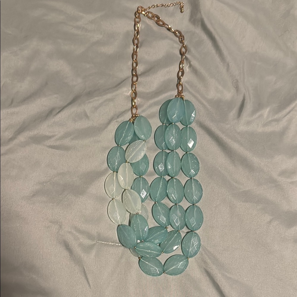 Elegant Multi-Strand Necklace in Aqua and Cream